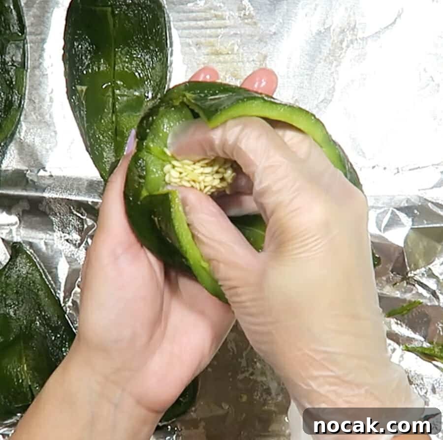 Baked Poblano Chiles Rellenos with Turkey Taco Filling 11 removing seeds from the chile