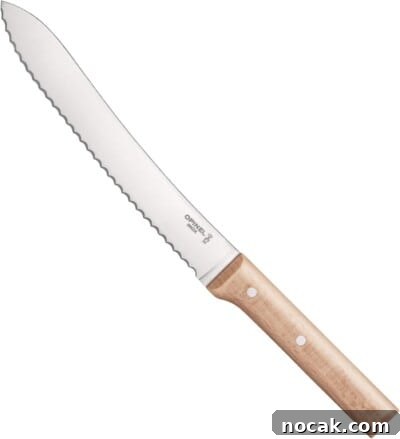 2025 Holiday Gift Guide: Top Picks for Every Recipient 12 A serrated bread knife with a wooden handle and three rivets, featuring a long stainless steel blade.