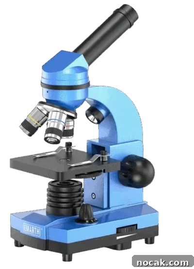2025 Holiday Gift Guide: Top Picks for Every Recipient 19 A blue and black Emarth compound microscope with multiple objective lenses.