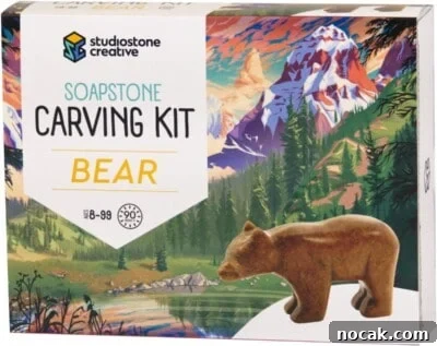2025 Holiday Gift Guide: Top Picks for Every Recipient 20 A box labeled Soapstone Carving Kit Bear by Studiostone Creative, featuring a carved bear figurine.