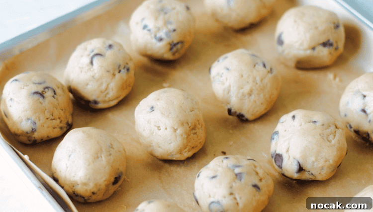 Mrs. Fields Blue Ribbon Chocolate Chip Cookie Recipe 7 tray of chilled cookie dough balls