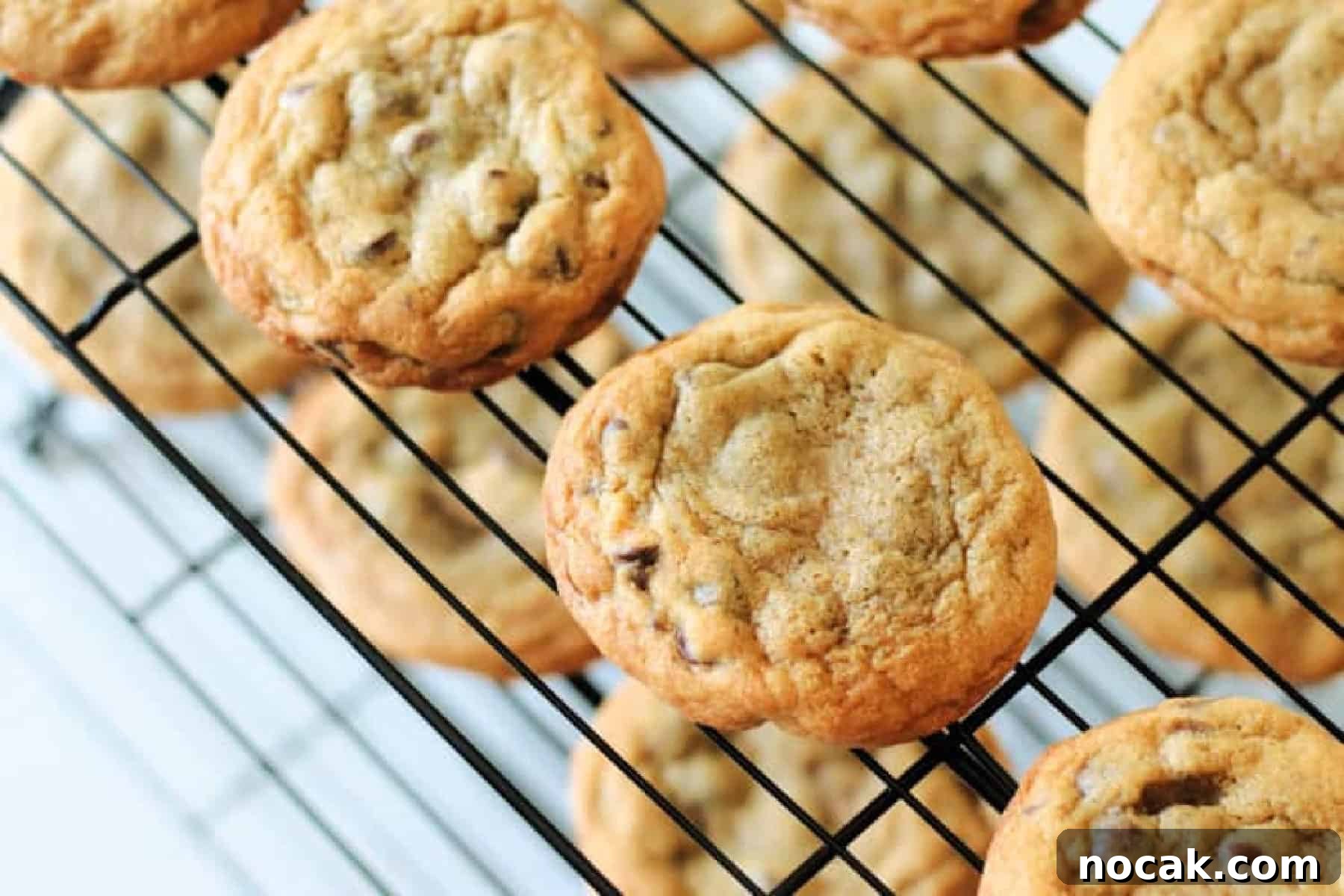Mrs. Fields Blue Ribbon Chocolate Chip Cookie Recipe 9 Mrs. Fields chocolate chip cookies on cooling rack.