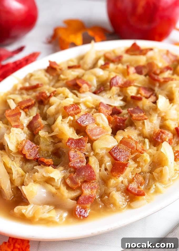 Thanksgiving Recipes for Instant Pot: Fast Holiday Favorites 16 Braised Cabbage and Apples on a white oblong platter