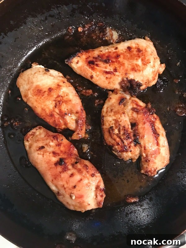 Sticky Honey Garlic Chicken Dinner Recipe 6 Chicken breasts in a cast iron pan
