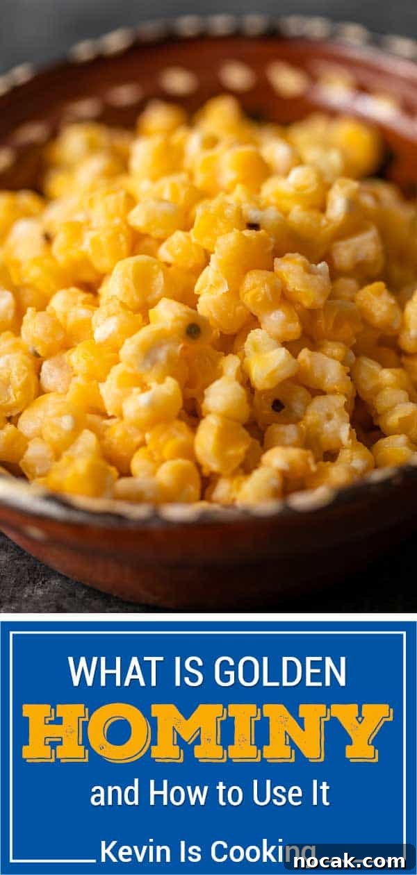 Hominy: What It Is and How to Cook with It 9 golden yellow hominy in pottery bowl