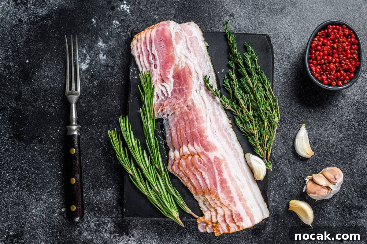 Crispy Smoked Bacon Recipe for Perfectly Crunchy Strips 2 bacon on black plate with seasonings around bacon
