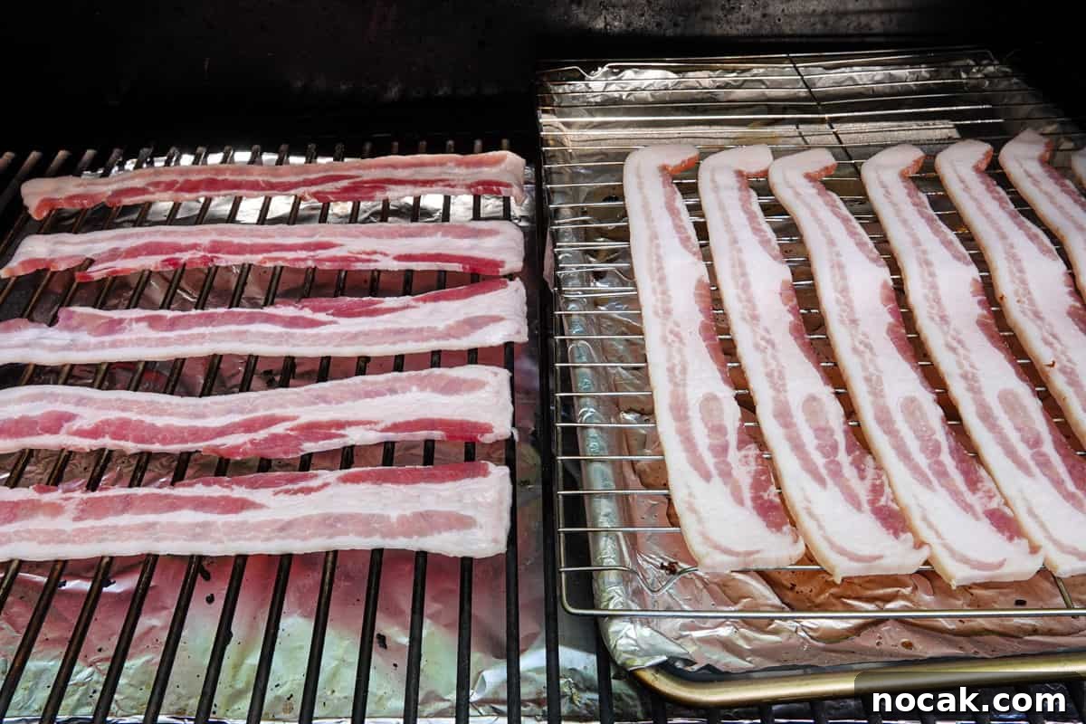 Crispy Smoked Bacon Recipe for Perfectly Crunchy Strips 4 Bacon on smoker, starting to cook