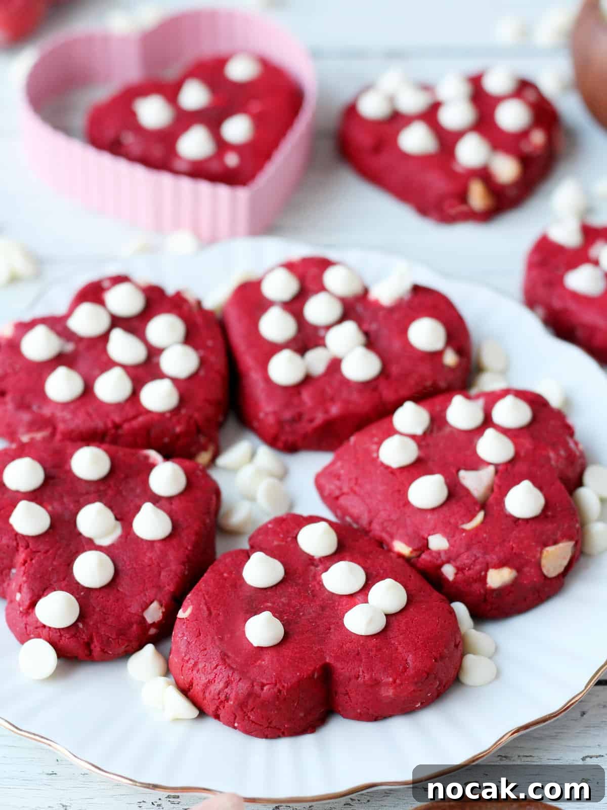 Red Velvet Heart Cookies: Soft Valentine’s Day Treats 13 close up of Valentine's heart shaped cookies