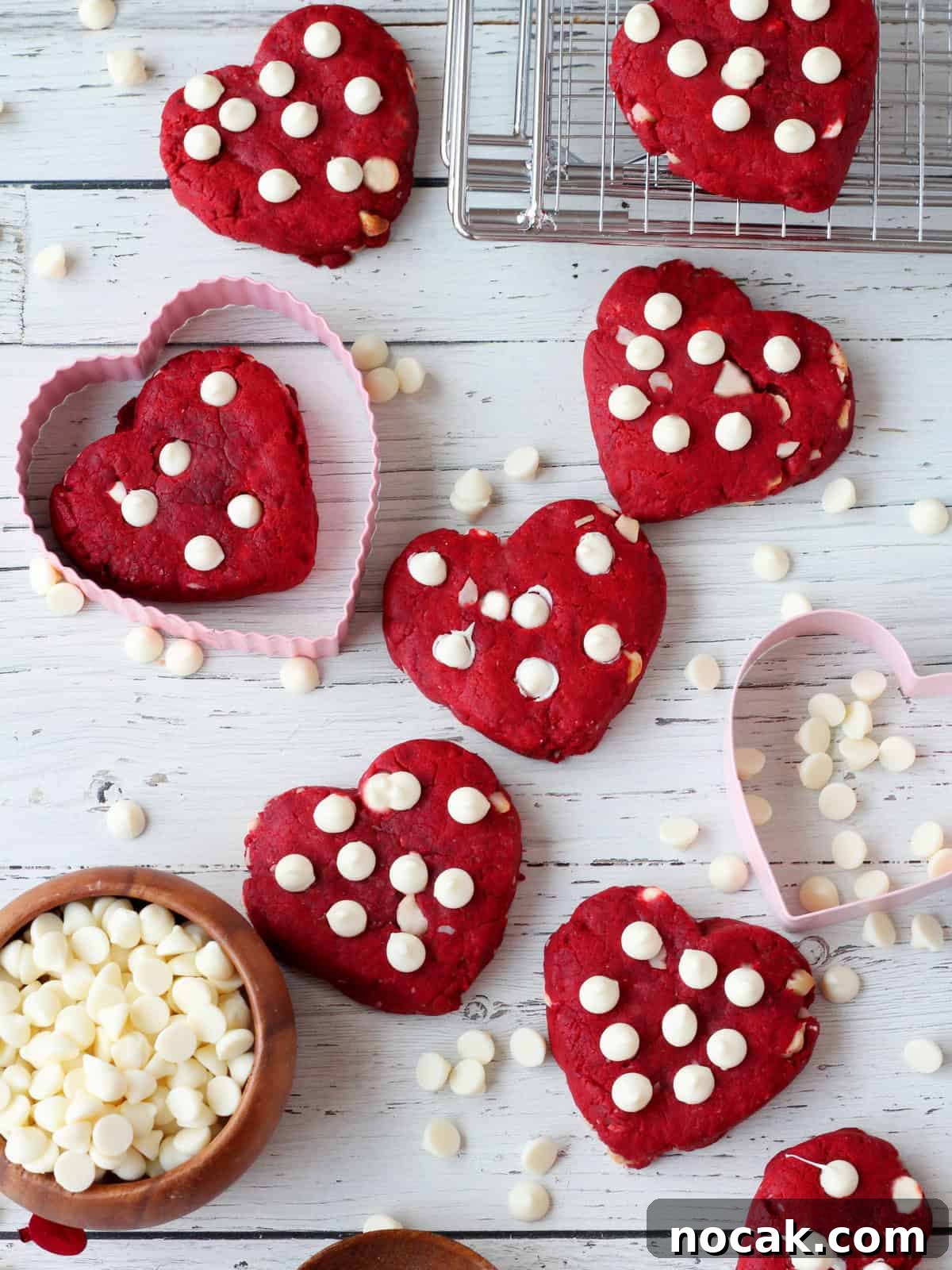 Red Velvet Heart Cookies: Soft Valentine’s Day Treats 15 heart cookies on white board