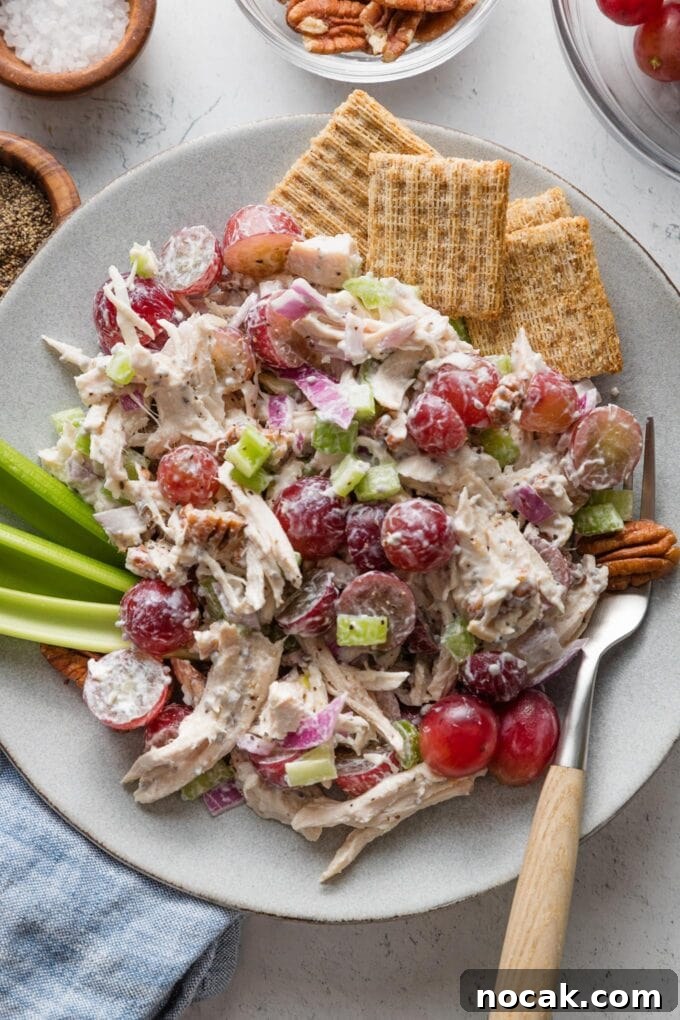 Sun-Drenched Sonoma Chicken Salad with Grapes & Almonds 6 Plate full of Whole Foods inspired Sonoma chicken salad.