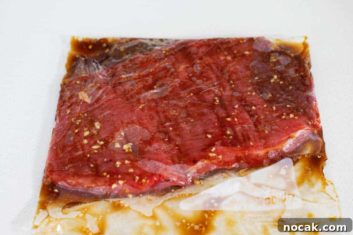 Flank Steak Marinade flank steak with marinade in a bag