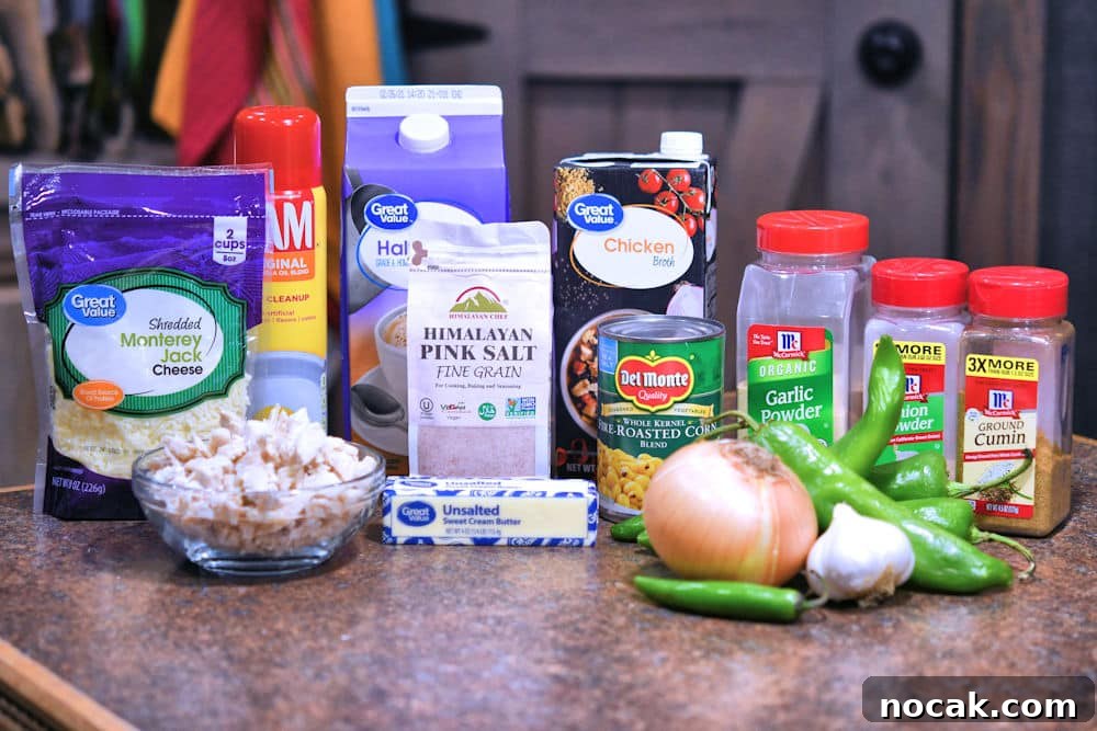 Authentic Green Chile Chicken Soup Recipe for Cozy Weeknights 3 ingredients for green chile chicken soup, displayed on a counter top