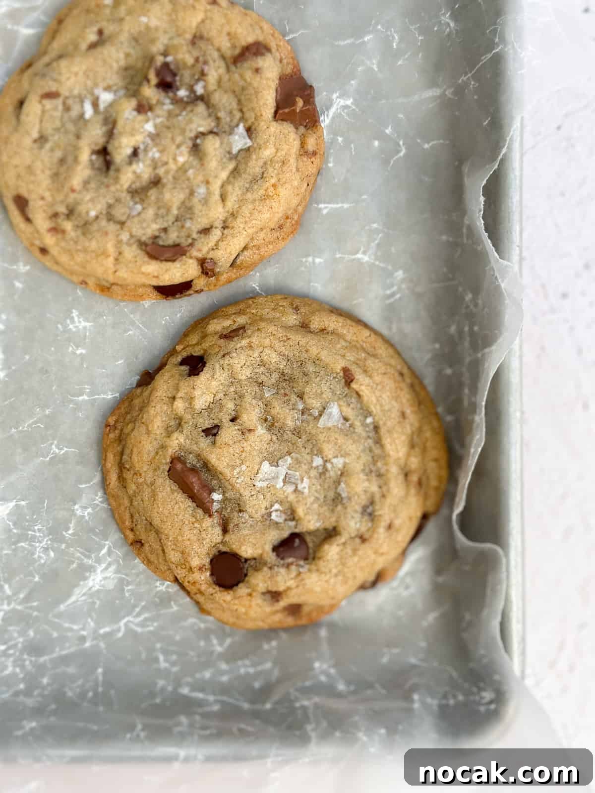 a cookie on a baking sheet.