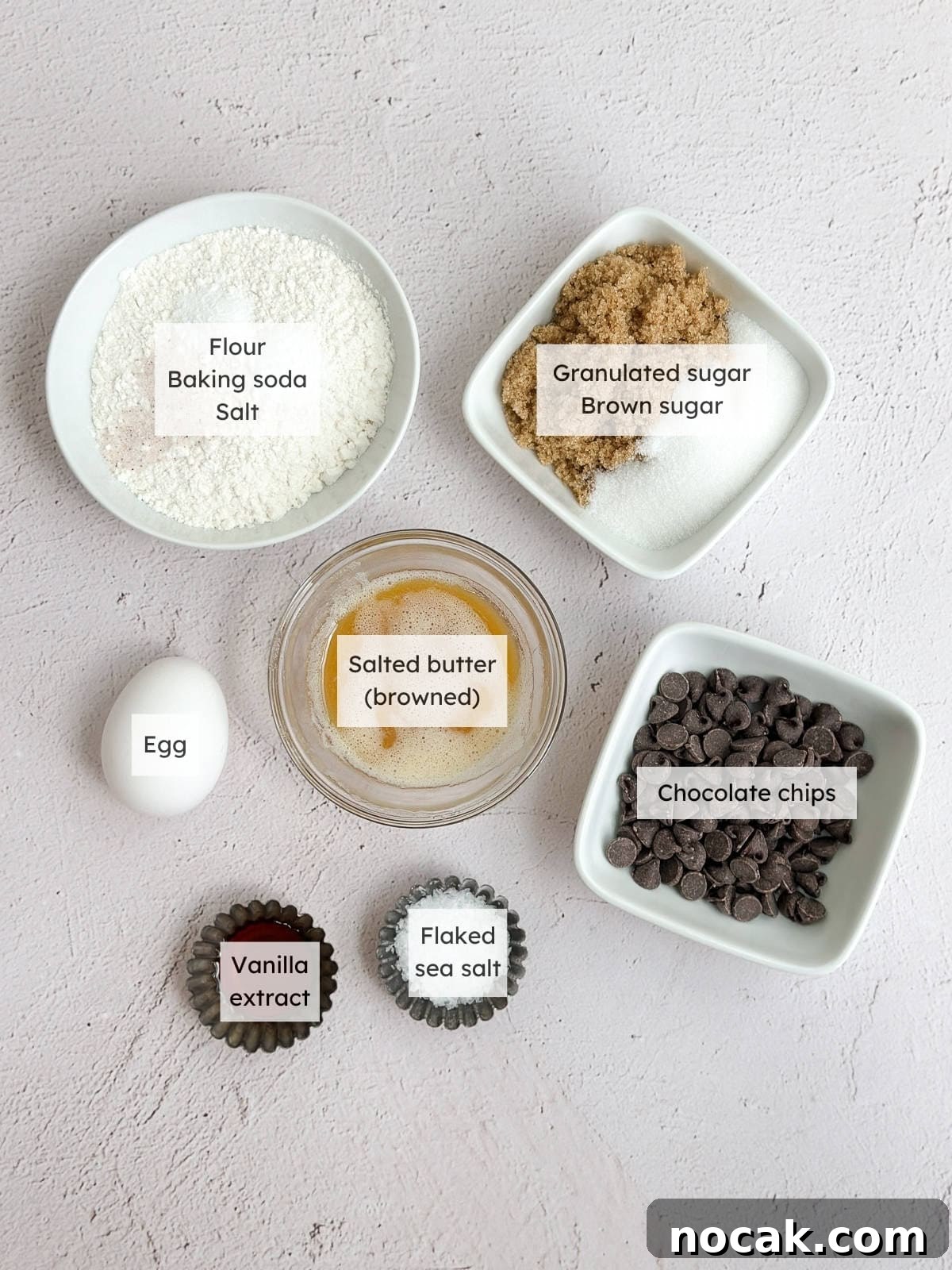 All the ingredients needed to make small batch brown butter chocolate chip cookies.