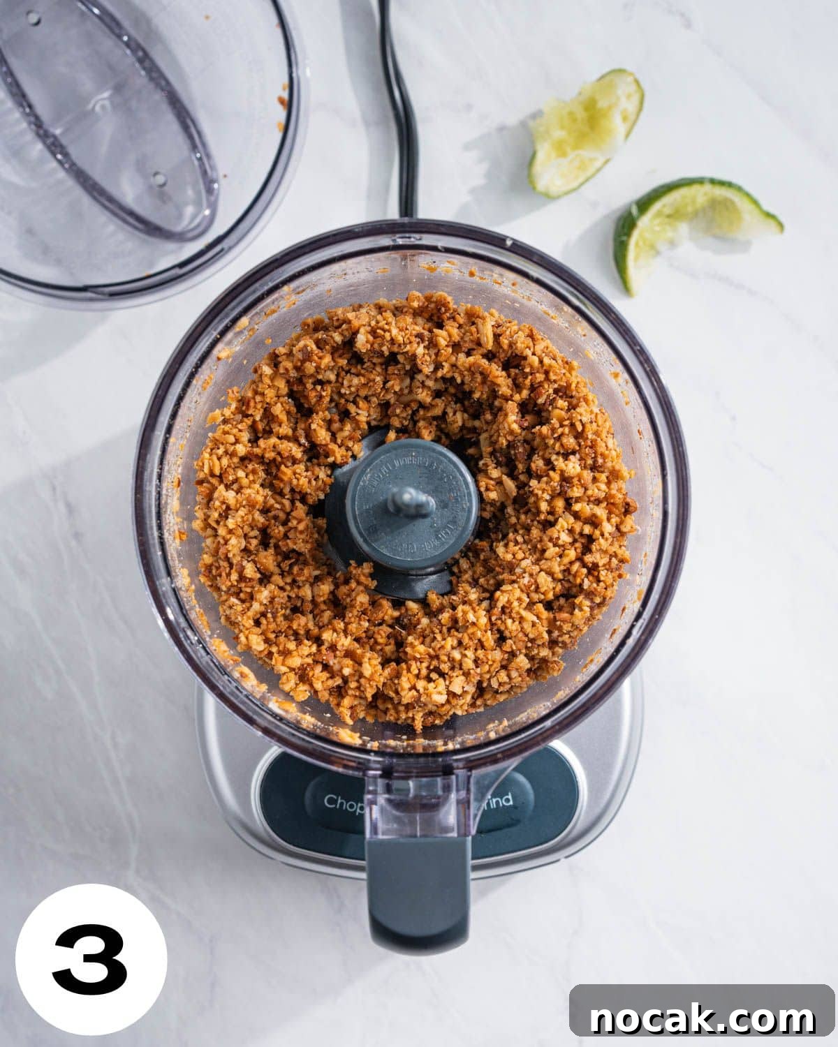 Step 3: Food processor with chopped pine nuts and seasoning.