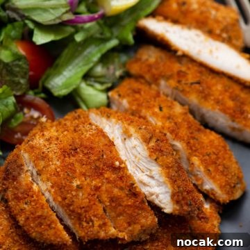 Slices of crispy Crusty chicken breast fried in Air Fryer