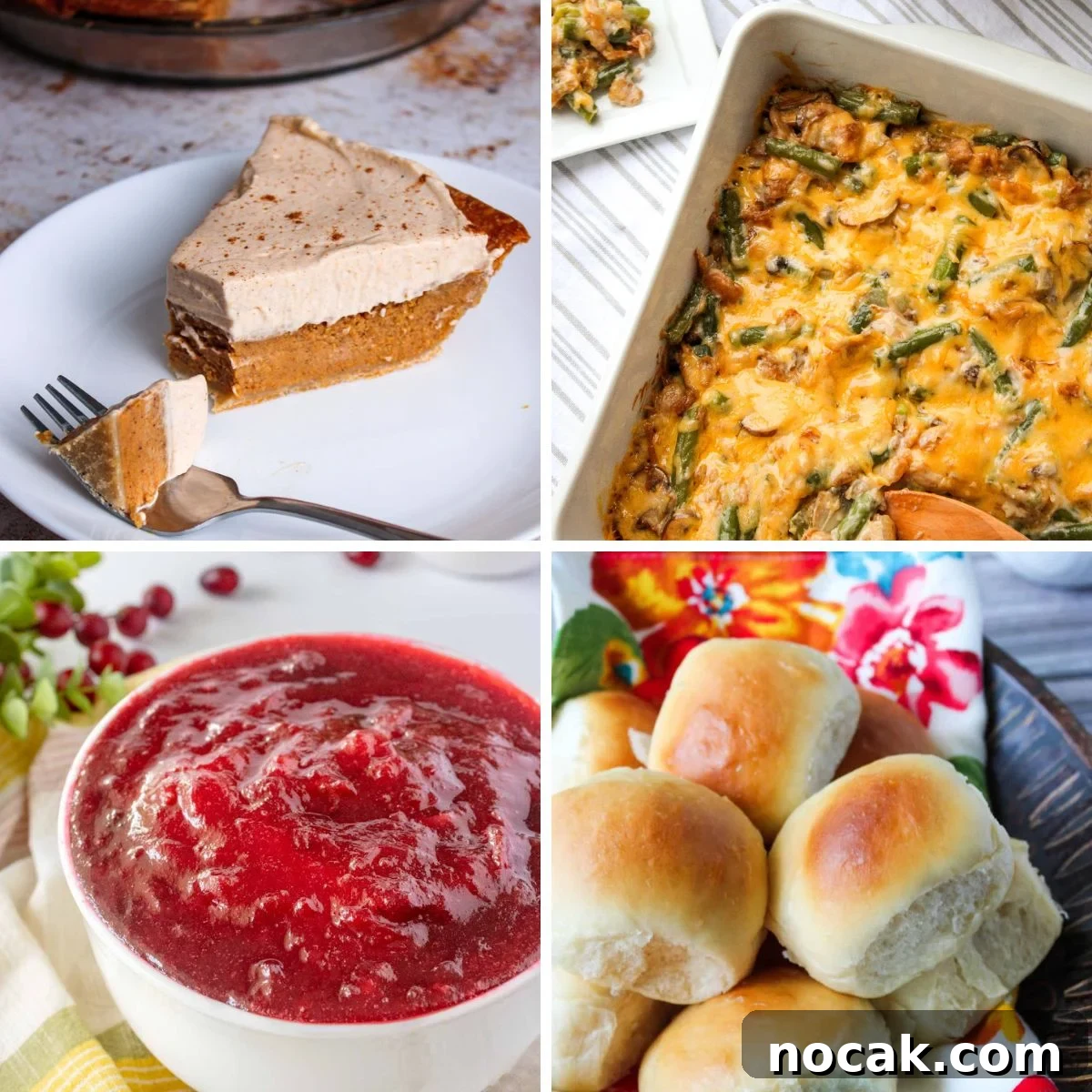 How to Meal Prep Your Thanksgiving Dinner 2 Four pictures of dishes you can meal prep for Thanksgiving.