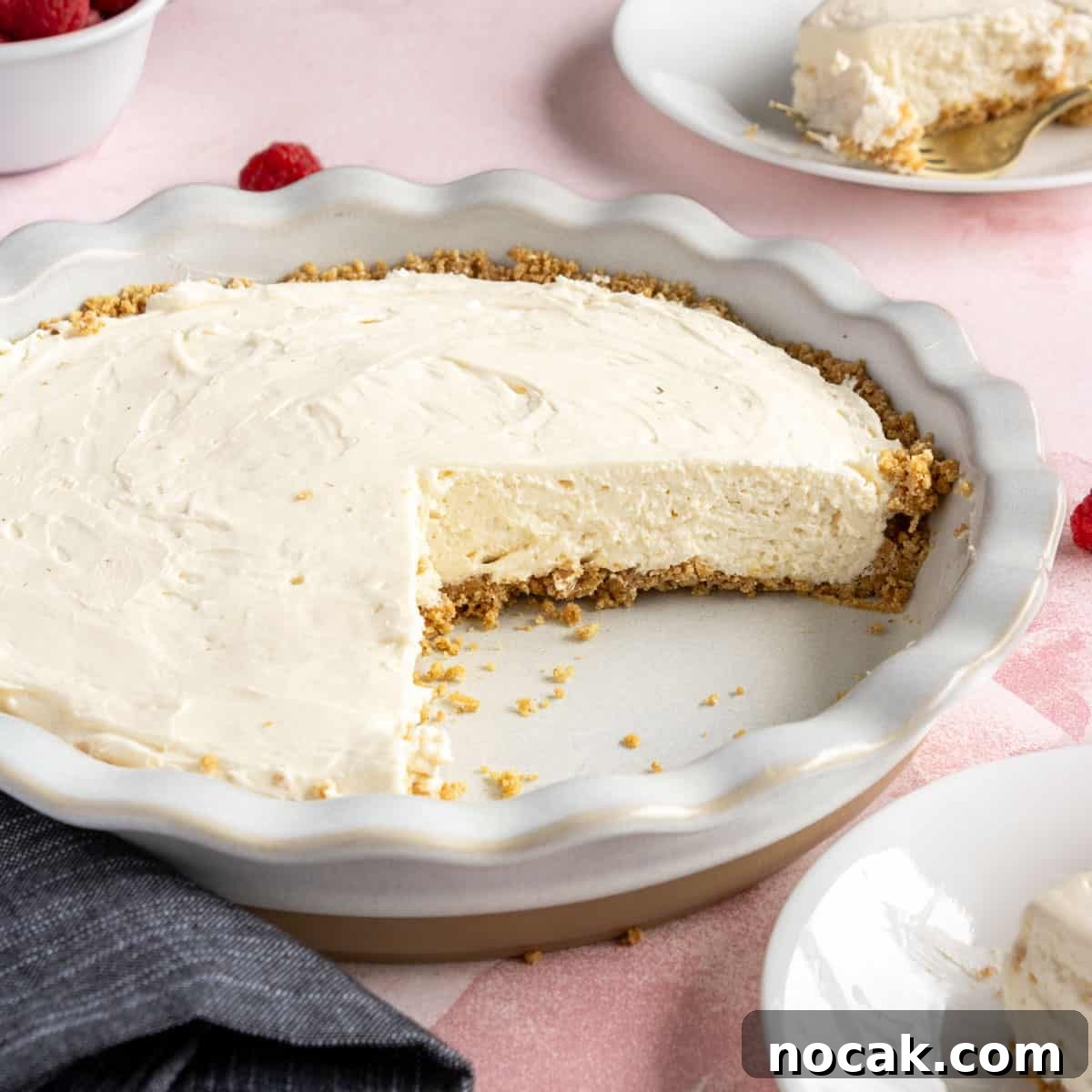 How to Meal Prep Your Thanksgiving Dinner 19 Cream cheese pie with a slice out of it.
