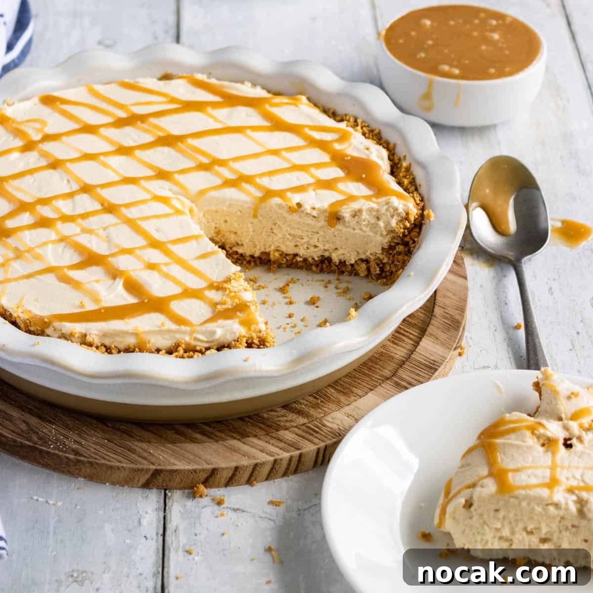 How to Meal Prep Your Thanksgiving Dinner 20 Side shot of caramel pie.