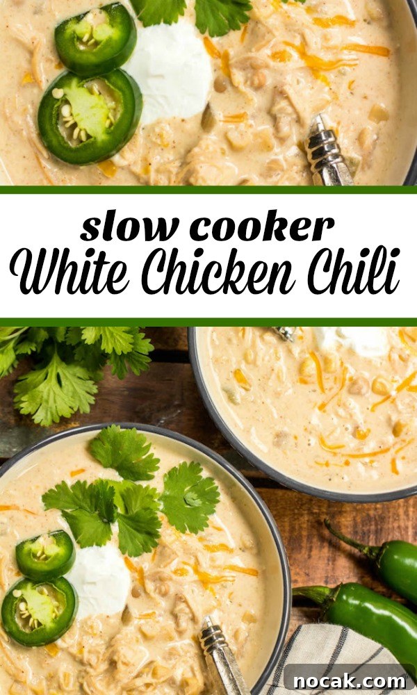 Slow cooker white chicken chili Slow cooker white chicken chili in a bowl