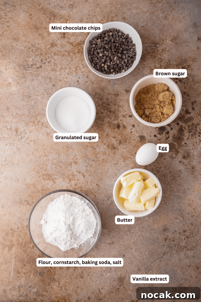 Bakery-Style Soft and Chewy Chocolate Chip Sugar Cookies 3 Ingredients laid out in bowls
