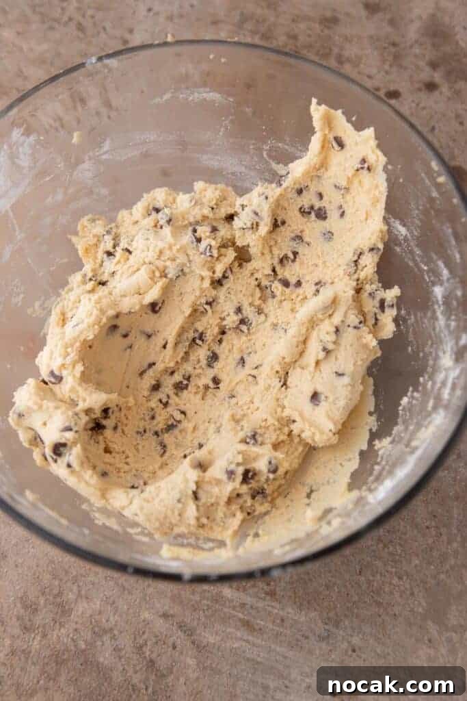 Bakery-Style Soft and Chewy Chocolate Chip Sugar Cookies 6 Soft chocolate chip sugar cookie dough in mixing bowl