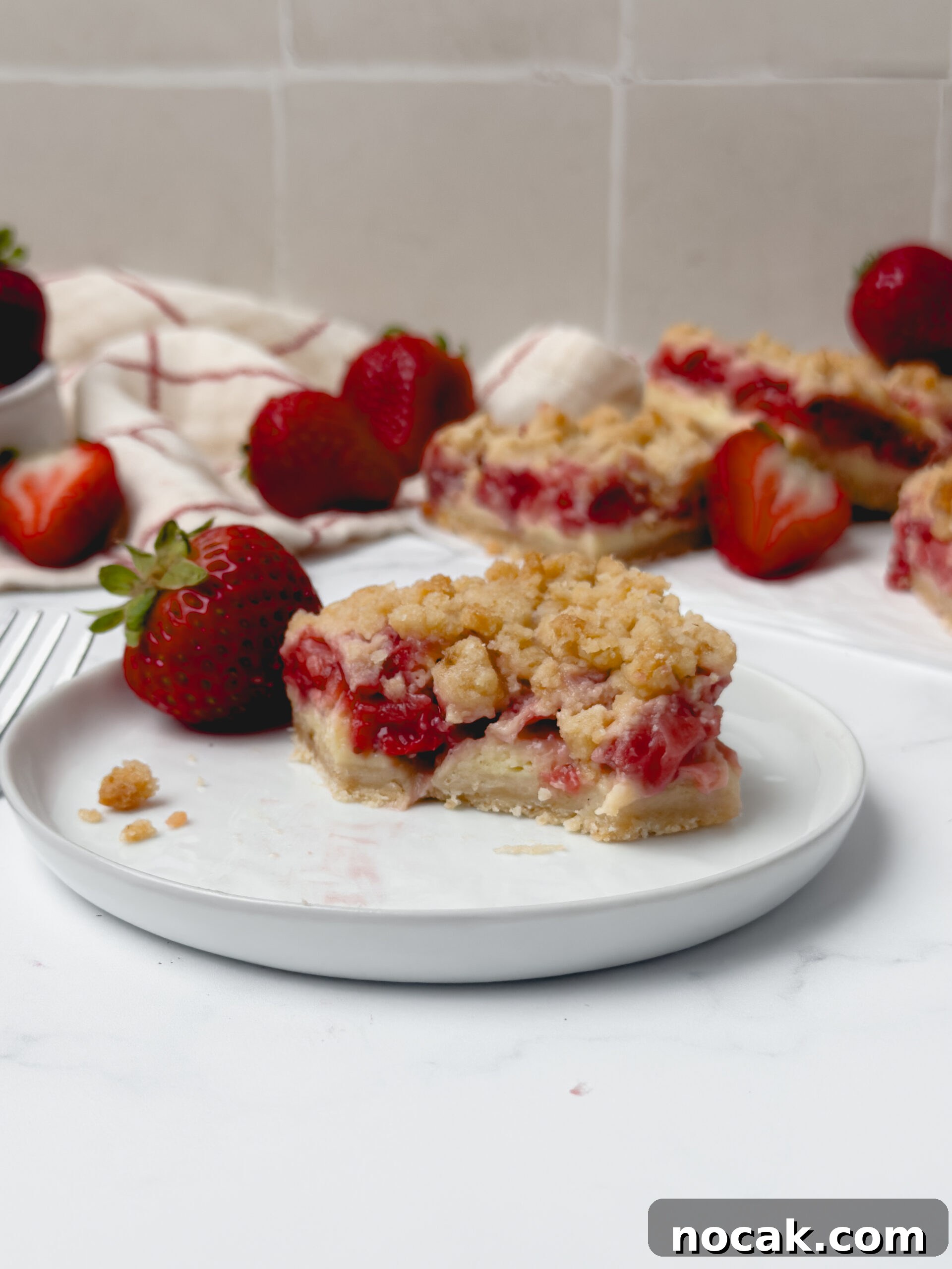Homemade Strawberry Crumb Bars Recipe 8 Bars on a plate
