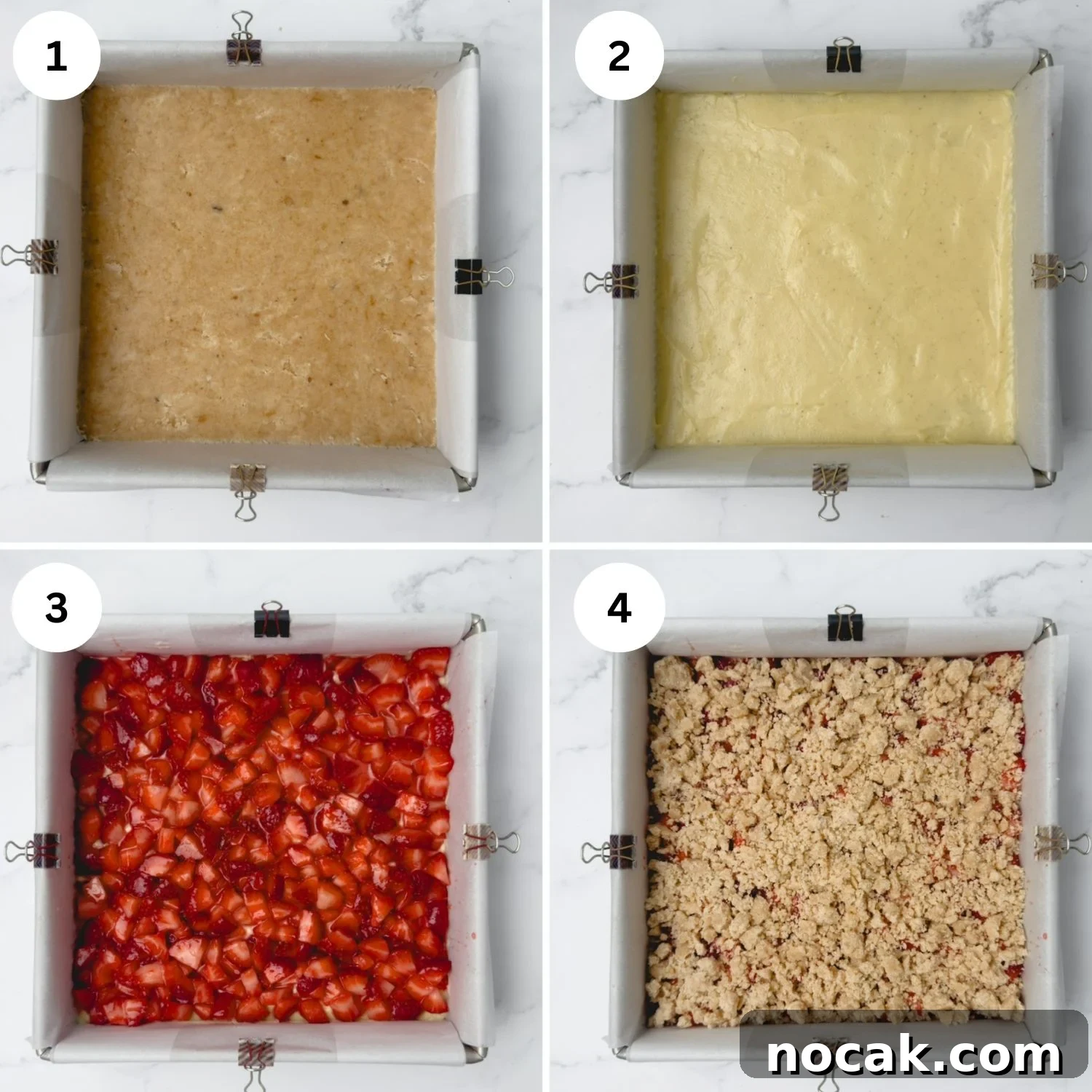Homemade Strawberry Crumb Bars Recipe 5 Assembled bars ready to bake