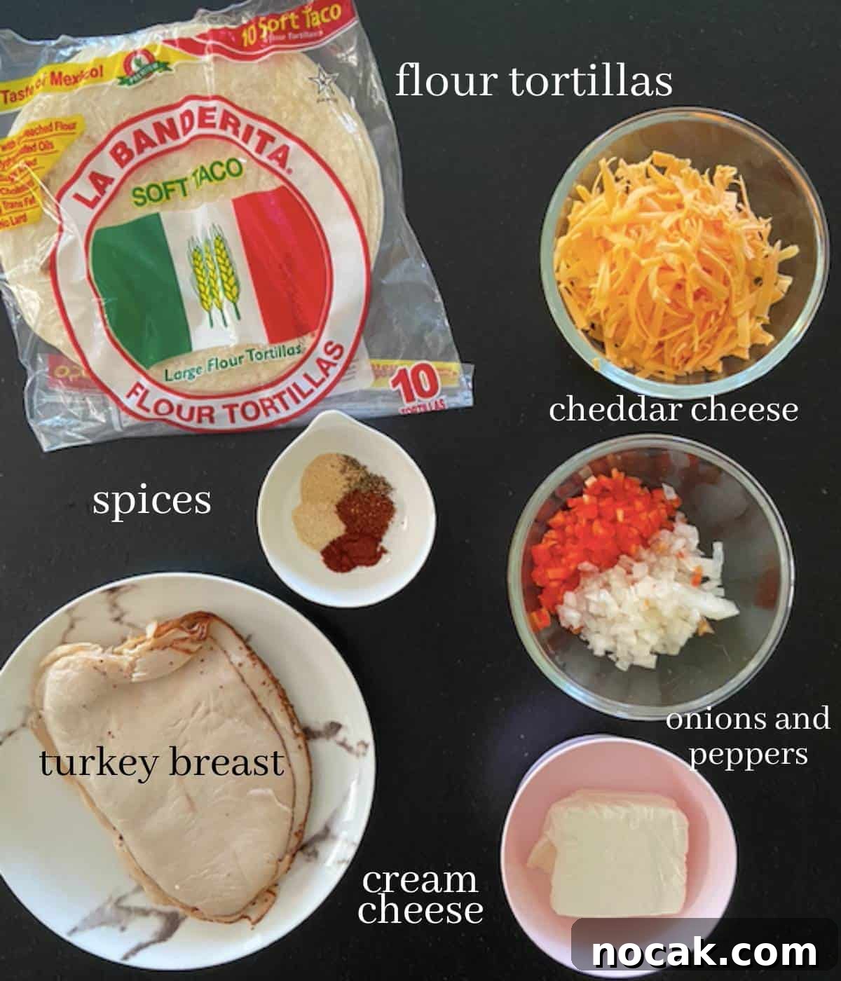 Turkey Pinwheel ingredients on countertop.